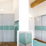 Schiebetürschrank mit Schiebetüren aus Laminat und Glas