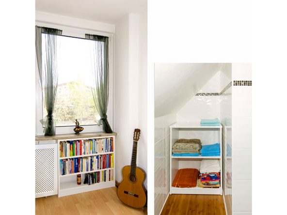 Einbaulösung im Wohnzimmer und Bad