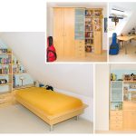 Jugendzimmer mit Schrank, Bett und Schreibtisch