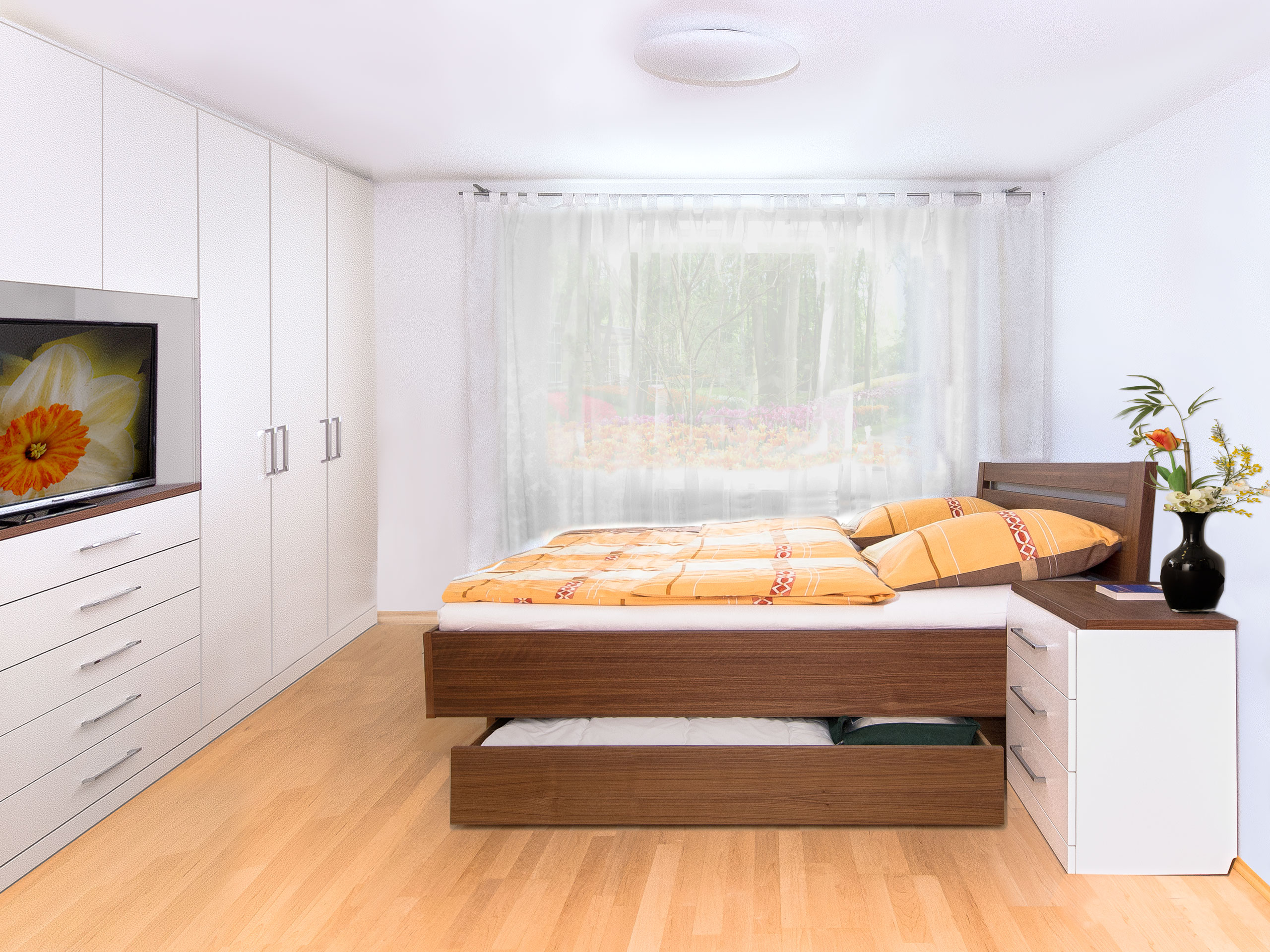 Einbauschrank, Bett, Bettkasten, Nachtisch