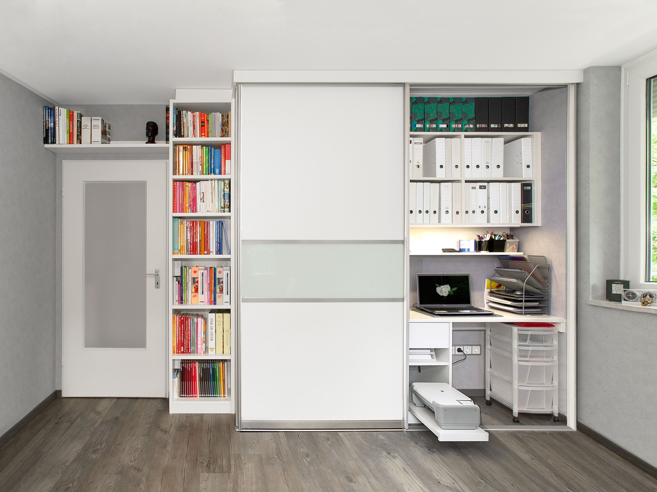 Büroschrank, Schiebetüreschrank, Druckerauszug