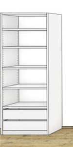 Innenaufteilung für Schränke mit 2 Schubladen und verstellbaren Fachböden
