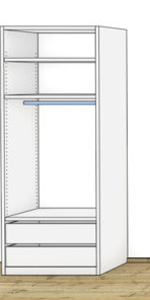 Innenaufteilung für Kleiderschränke mit 2 Schubladen und verstellbaren Fachböden