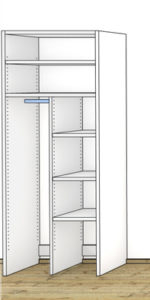 Innenaufteilung für Kleiderschränke mit Mittelseite, Kleiderstange und verstellbaren Fachböden