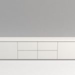 Lowboard in Weiß, komplett mit mittig 2x2 Schubkästen und daneben je eine Tür.
