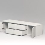 Lowboard in Weiß, komplett mit mittig 2x2 Schubkästen und daneben je eine Tür.