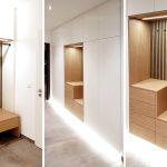 Einrichtungsbeispiele für Möbel nach Ma0 von urbana mit Designpaneelen in der offenen Garderobe und in der offenen Nische des Einbauschrankes.