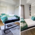 Geöffnete Darstellung des Schrankbettes. Es gibt eine integrierte Lampe.